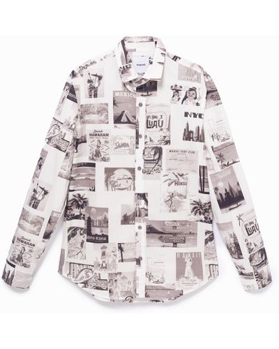 Desigual Organic Shirt With Post Cards - White