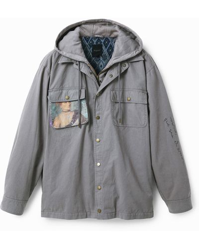 Desigual Jacket Plush Hood - Grey