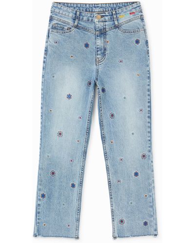 Desigual Straight Ankle Grazer Jeans Mandalas - Blue