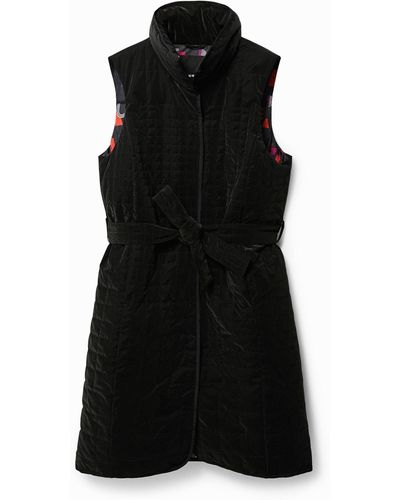 Desigual Long Quilted Gilet - Black