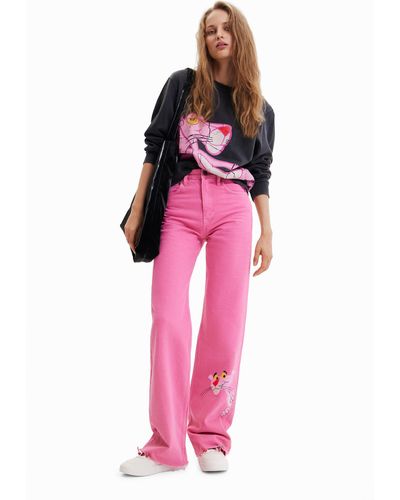 Desigual Wide-leg Pink Panther Jeans - Red