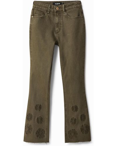 Desigual Embroidered Cropped Flare Jeans - Green