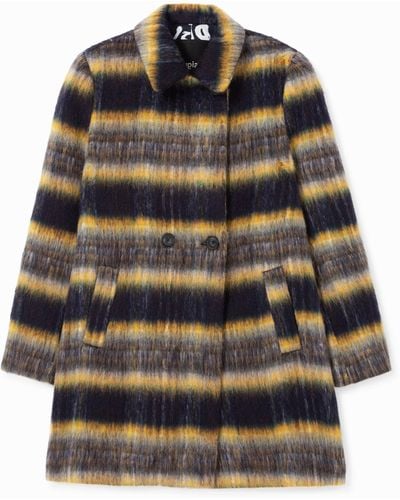 Desigual Straight Wool Coat - Blue