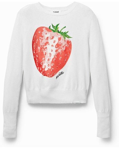 Desigual Cropped Strawberry Jumper - White