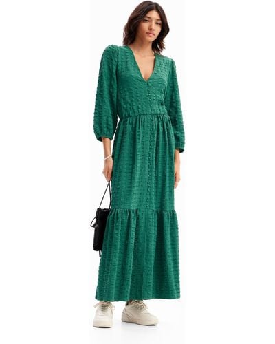 Desigual Textured Long Dress - Green