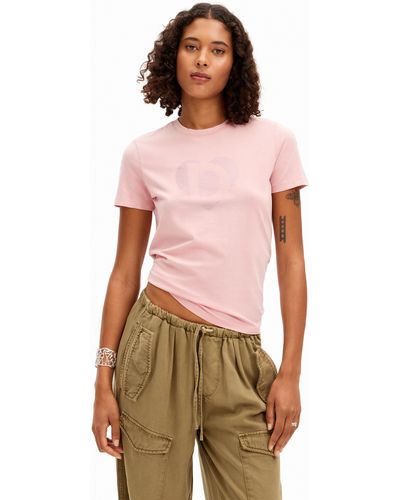 Desigual Rhinestone Imagotype T-shirt - Pink