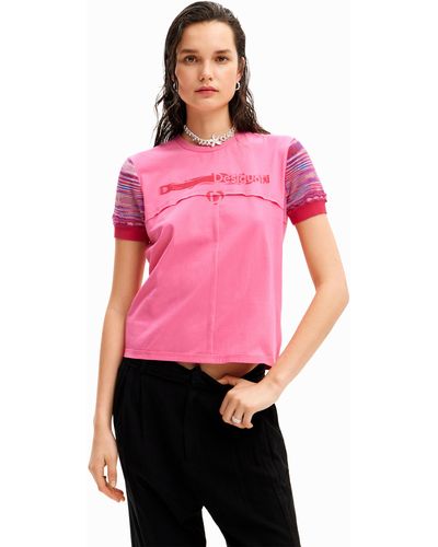 Desigual Seamed Logo T-shirt - Pink