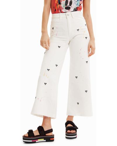 Desigual Disney's Mickey Mouse Cropped Culotte Jeans - White