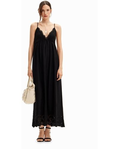Desigual Long Dress With Thin Straps And Lace. - Black