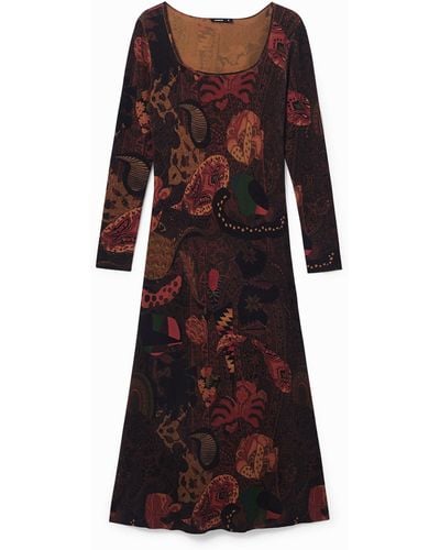 Desigual Long Paisley Dress - Brown