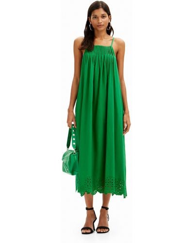 Desigual Pleated Poplin Midi Dress - Green