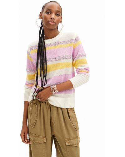 Desigual Striped Knit Pullover - Pink