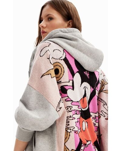 Desigual Oversize Jacquard Mickey Mouse Hoodie - Pink