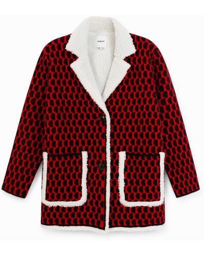 Desigual Tricot Fleece Jacket - Red
