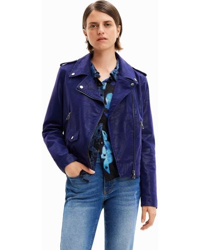 Desigual Textured Biker Jacket - Blue