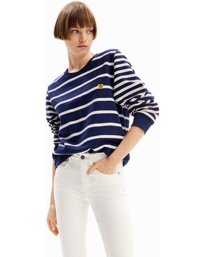 Desigual Striped Imagotype Sweatshirt - Blue