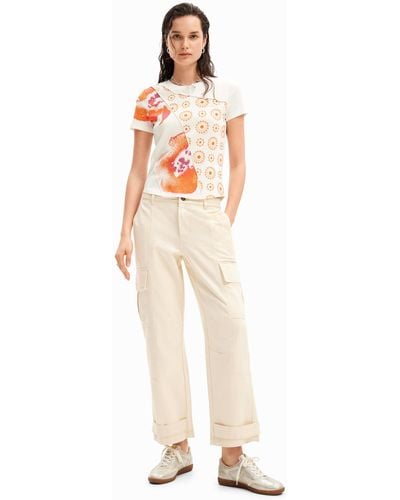 Desigual Embroidered Cargo Trousers - White