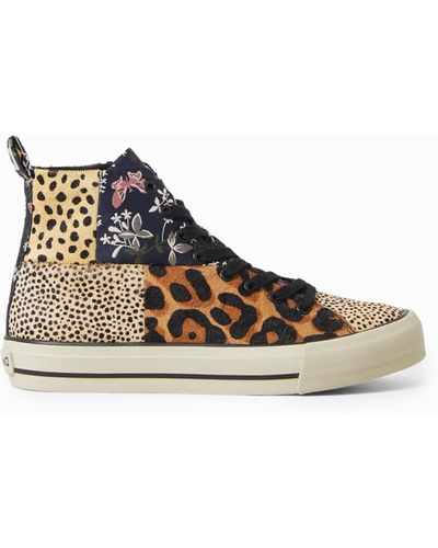 Desigual Leather Patchwork High-top Trainers - Brown