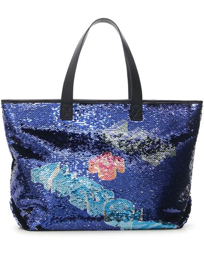 Desigual Shopping Type Bag Reversible Sequins - Blue