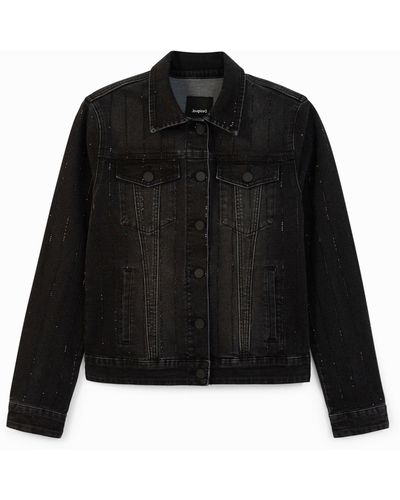 Desigual Slim Denim Jacket Sequins - Black