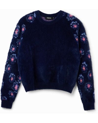 Desigual Floral Fur-effect Pullover - Blue