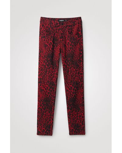 Desigual Animal Print Slim Trousers - Red