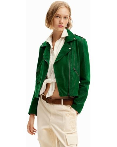 Desigual Textured Biker Jacket - Green