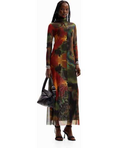 Desigual Watercolour Midi Dress - Brown