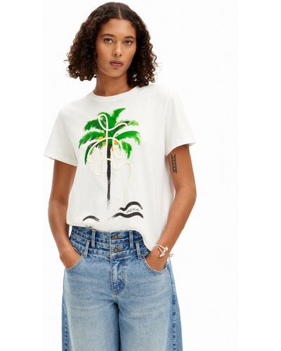 Desigual Hand-painted Palm Tree T-shirt - Green