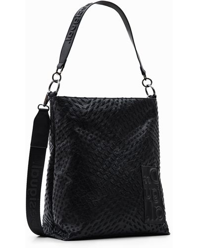 Desigual Large Geometric Bucket Bag - Black