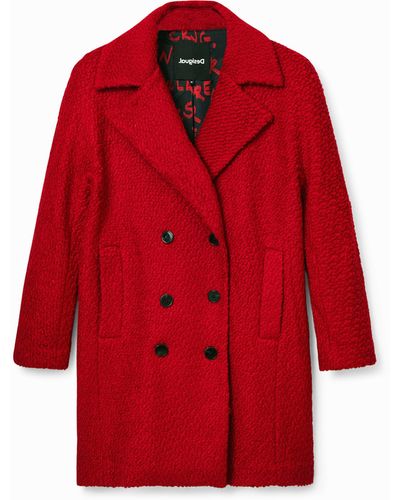 Desigual Straight Wool Coat - Red