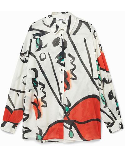 Desigual Oversize Shirt With "el Beso" Print - Red