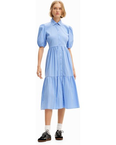 Desigual Striped Midi Shirt Dress - Blue
