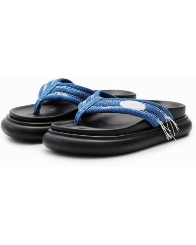 Desigual Denim Toe Post Sandals - Blue