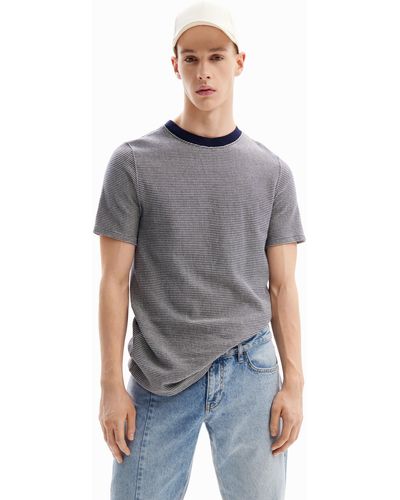 Desigual Striped T-shirt With Details. - Grey