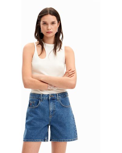 Desigual Plain Denim Shorts - Blue