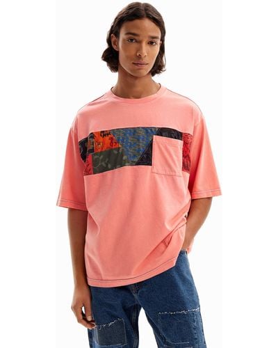 Desigual T-shirt With Cutouts And Pocket. - Red