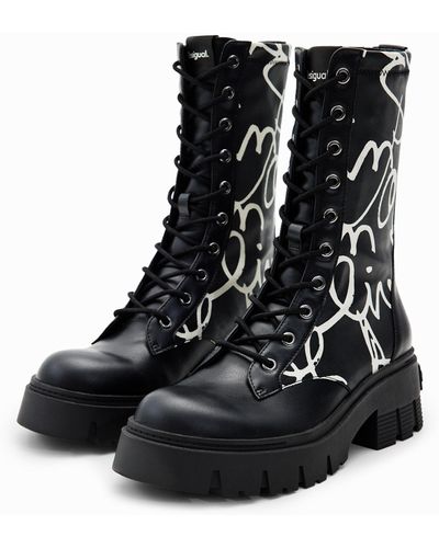 Desigual High Track-sole Message Boots - Black
