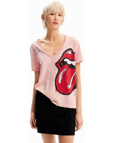 Desigual Rhinestone The Rolling Stones T-shirt - Red