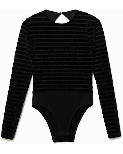 Desigual Velvety Striped Slim Bodysuit - Black