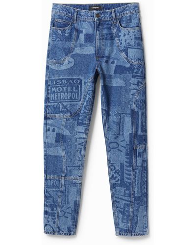 Desigual Laser Print Carrot Jeans - Blue