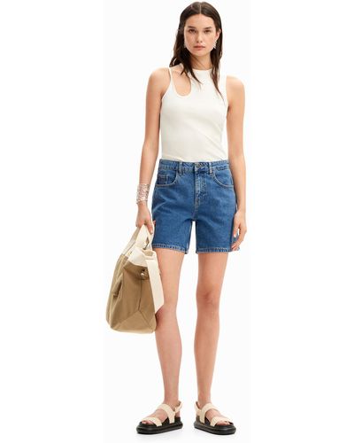 Desigual Plain Denim Shorts - Blue