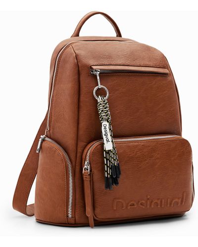 Desigual Midsize Half-logo Backpack - Brown