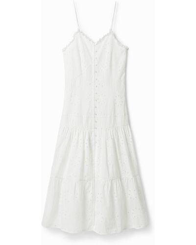 Desigual Swiss Embroidery Midi Dress - White
