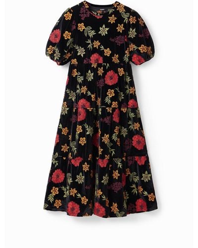 Desigual A-line Floral Midi Dress - Black
