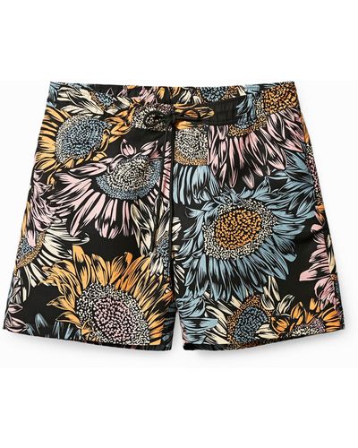 Desigual Floral Print Swim Shorts - Black