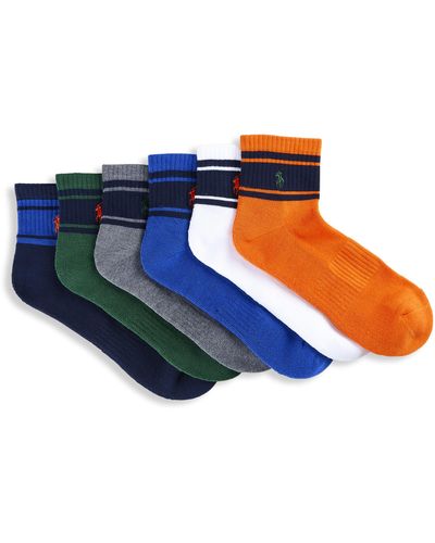 Polo Ralph Lauren Big & Tall 6-pk Striped Quarter-top Socks - Blue