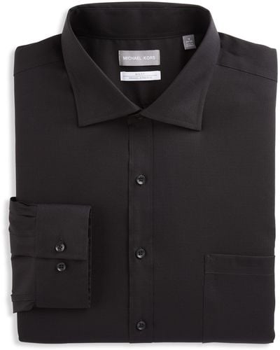 Michael Kors Big & Tall Solid Non-iron Stretch Dress Shirt - Black