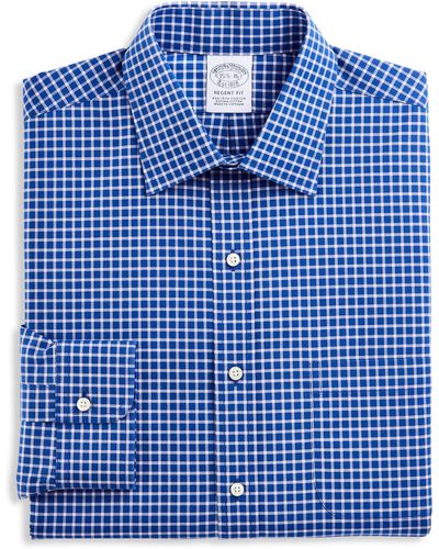 Brooks Brothers Big & Tall Non-iron Stretch Grid Dress Shirt - Blue