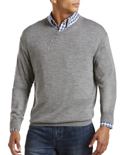 Cutter & Buck Big & Tall Cutter &amp Buck Douglas V-neck Sweater - Gray
